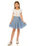 Just Kids Girls Ruffle Off Shoulder Top Denim Skirt 2 Piece Outfit with Necklace, Sizes 4-14 - SophiasStyle.com